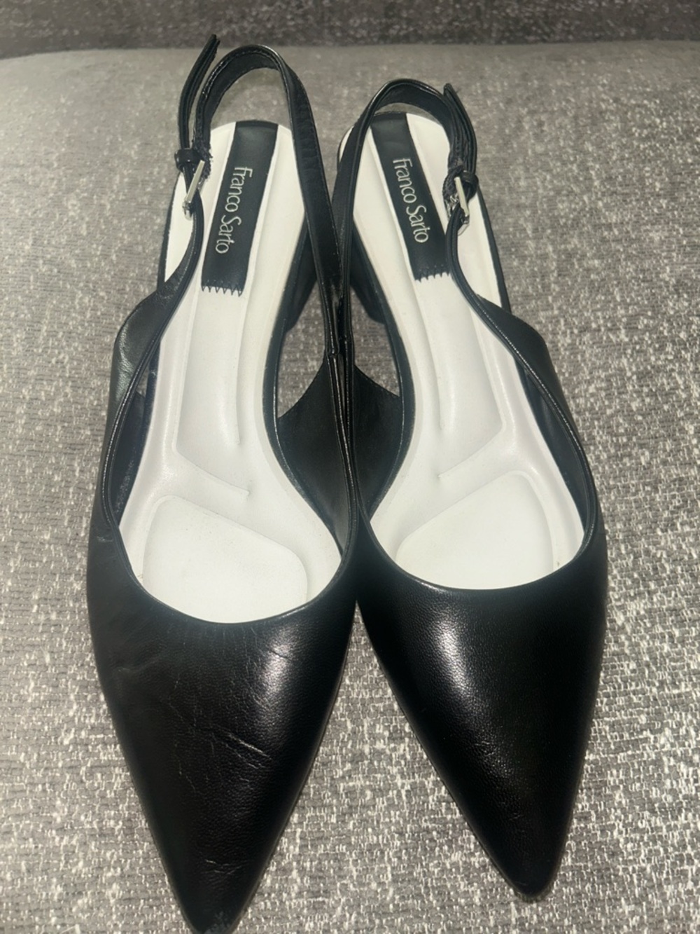 Franco Sarto Black Pointed Slingback Mules